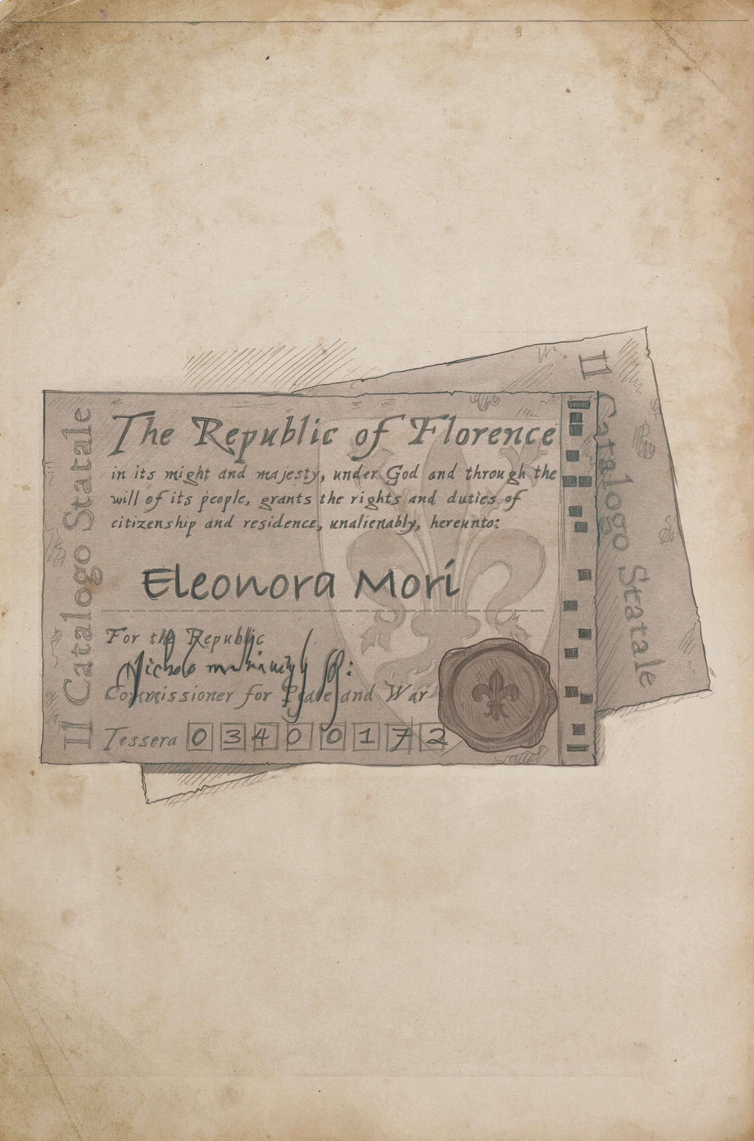 Illustration of a Catalogo identity card for a citizen of Florence